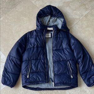 Mini Boden Navy Blue Hooded Puffer Jacket/Vest with Fleece Lining Size 11-12.